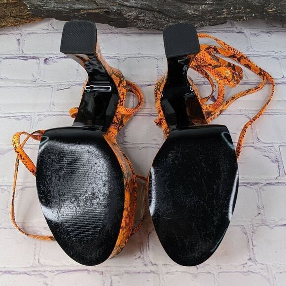 Shane Justin Anaconda Exotic Dancer Gladiator Platform Stripper Heel Neon Orange - Picture 10 of 14